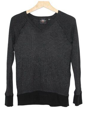 Harley Davidson wool blend v-neck gray knit sweater logo long sleeve